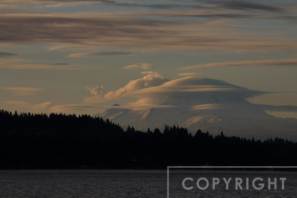 Lenticular clouds over Mount Rainier